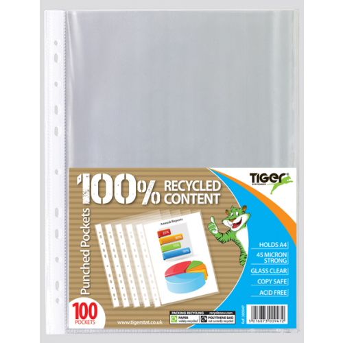 A4 Pack 100 Punched Pockets