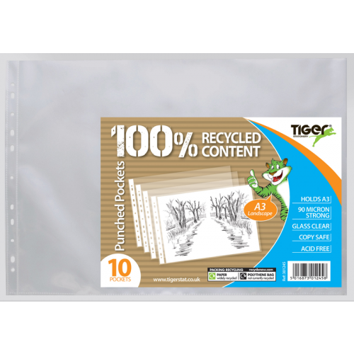 A3 Pack 10 Landscape Punched Pockets