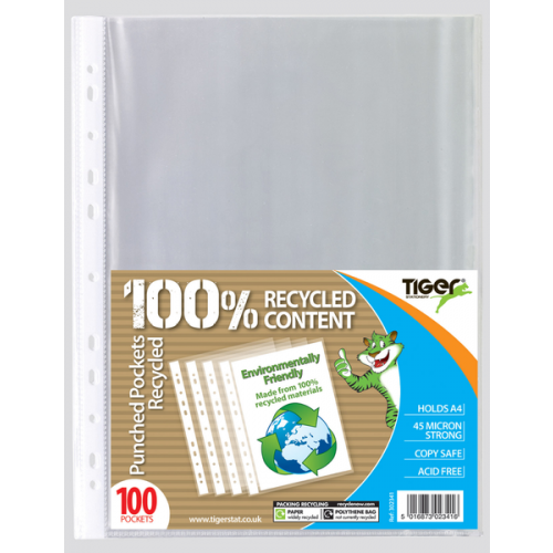A4 Pack100 Recycled Punched Pockets