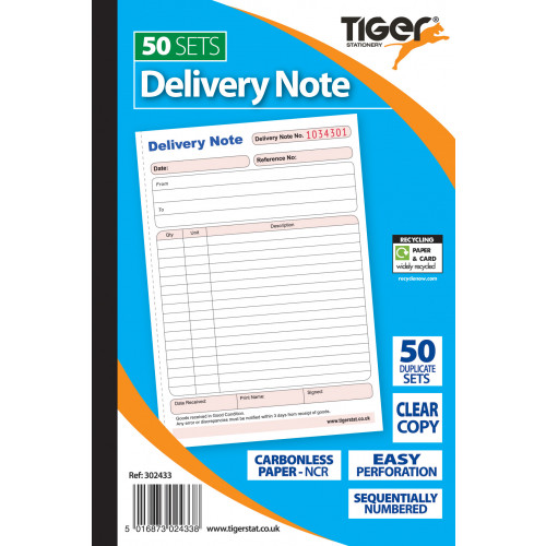 Tiger Stationery Delivery Book A5 50 Sets