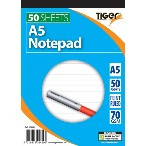 A5 Notepad Top Bound Ruled 70gsm