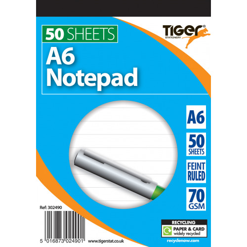 A6 Notepad Top Bound Ruled 70gsm