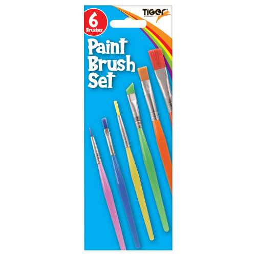 Artist Paint Brushes 6 Per Pack Assorted Sizes Coloured