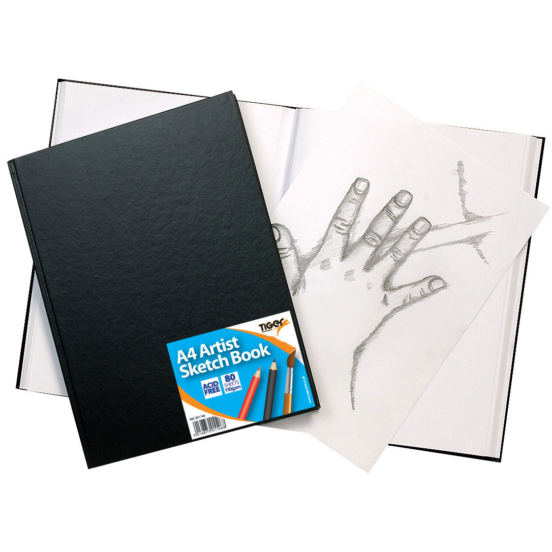 Tiger Stationery A4 Casebound Sketch Book Black