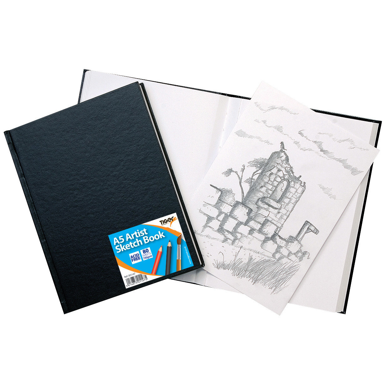 Tiger Stationery A5 Casebound Sketch Book Black