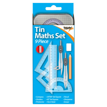 Tiger Stationery - 9 Piece Maths Set - Tin