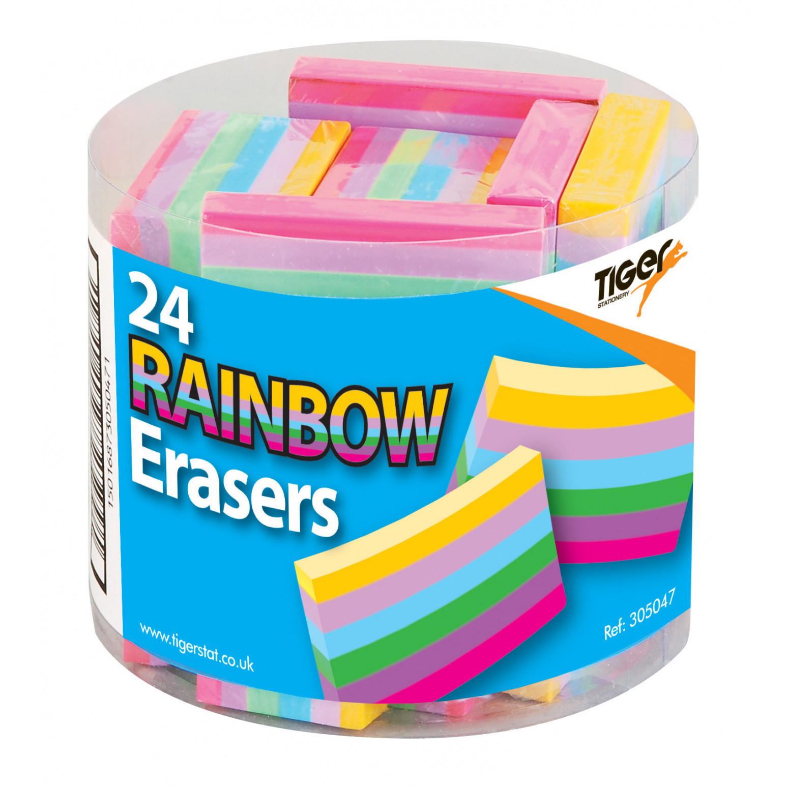 Tiger Stationery 24 Rainbow Erasers Tub